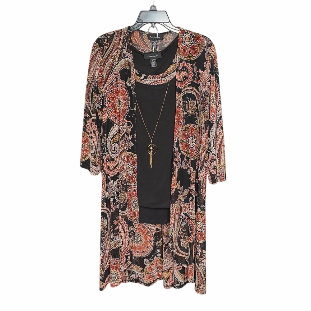 R&M Richards Three-Piece Set Women’s Paisley, Blazer Pants and Top Wth Jewlery